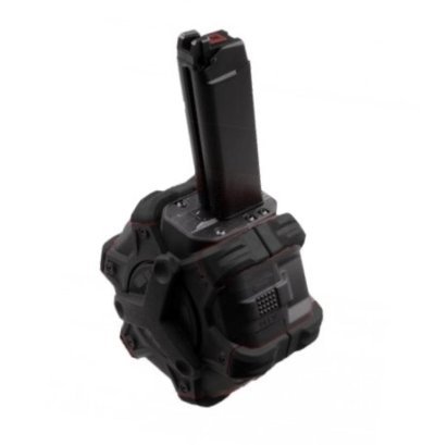 ARMORER WORKS MAGAZINE 350R DRUM GBB WITH BLACK PADS FOR VX SERIES & G SERIES BLACK Arsenal Sports