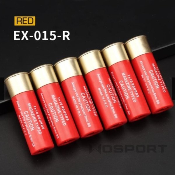 WOSPORT SHELL SHOTGUN AIRSOFT 6MM 15RD RED 6PCS