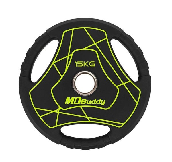 MDBUDDY DISCO OLIMPICO DE ENTRENAMIENTO URETANO 15KG TRI GRIP NEGRO