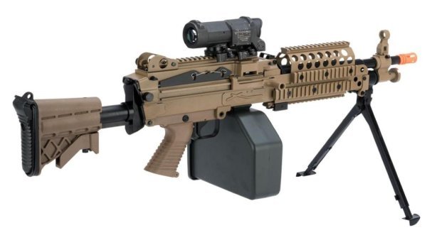 FN HERSTAL A&K CYBERGUN AEG M249 MINIMI MK46 SAW MACHINE GUN AIRSOFT RIFLE DESERT