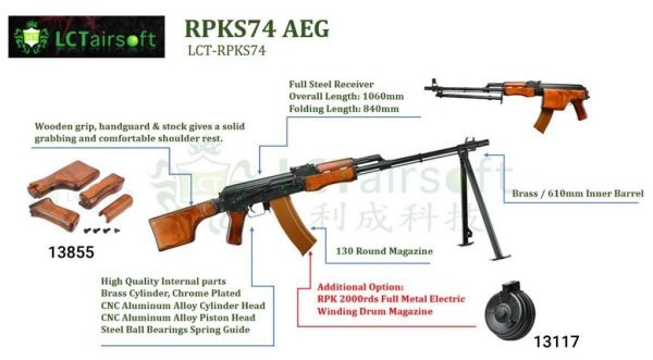 LCT AEG PRKS74 WITH SIDE FOLDING STOCK SAW AIRSOFT RIFLE WOOD & BLACK