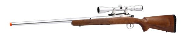 BARRETT EMG APS SPRING SNIPER FIELDCRAFT WITH FEATHERWEIGHT ZERO TRIGGER AIRSOFT RIFLE SILVER / WOOD COMBO