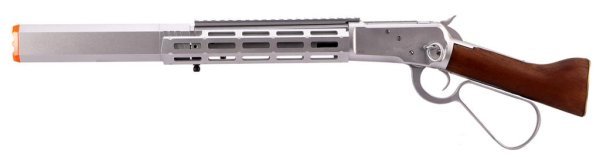 A&K GBBR M1873 WINCHESTER LEVER ACTION MEDIUM TYPE WITH M-LOCK RAIL AIRSOFT RIFLE WOOD & SILVER