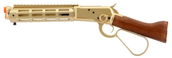 A&K GBBR M1873 WINCHESTER LEVER ACTION SHORT TYPE WITH M-LOCK RAIL AIRSOFT RIFLE WOOD & GOLD