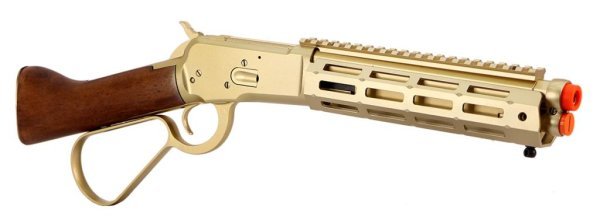 A&K GBBR M1873 WINCHESTER LEVER ACTION SHORT TYPE WITH M-LOCK RAIL AIRSOFT RIFLE WOOD & GOLD