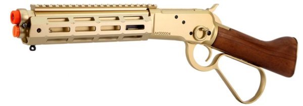 A&K GBBR M1873 WINCHESTER LEVER ACTION SHORT TYPE WITH M-LOCK RAIL AIRSOFT RIFLE WOOD & GOLD