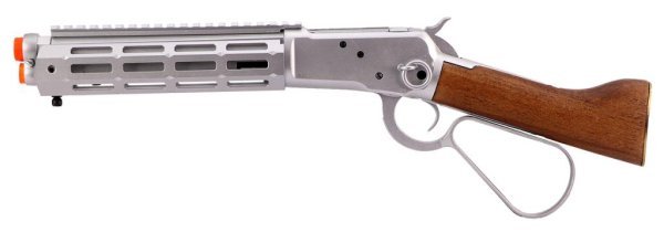 A&K GBBR M1873 WINCHESTER LEVER ACTION SHORT TYPE WITH M-LOCK RAIL AIRSOFT RIFLE WOOD & SILVER