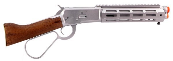 A&K GBBR M1873 WINCHESTER LEVER ACTION SHORT TYPE WITH M-LOCK RAIL AIRSOFT RIFLE WOOD & SILVER