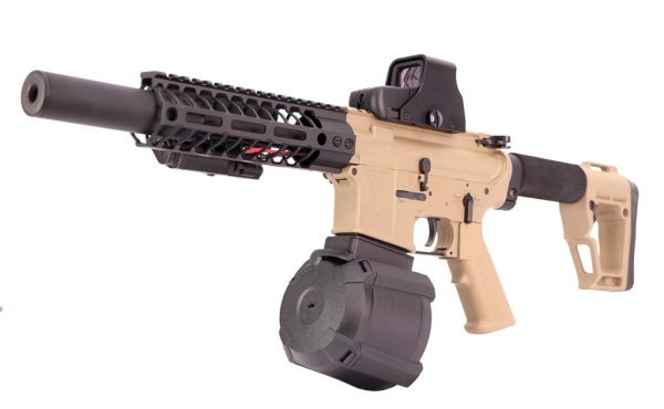 G&G AEG GR16 TR4 CQB-H WITH DRUM MAG BLOWBACK AIRSOFT RIFLE DESERT COMBO