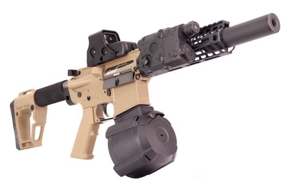 G&G AEG GR16 TR4 CQB-H WITH DRUM MAG BLOWBACK AIRSOFT RIFLE DESERT COMBO