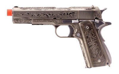 WE GBB 1911 PATTERN FILIGREE BLOWBACK AIRSOFT PISTOL SILVER Arsenal Sports